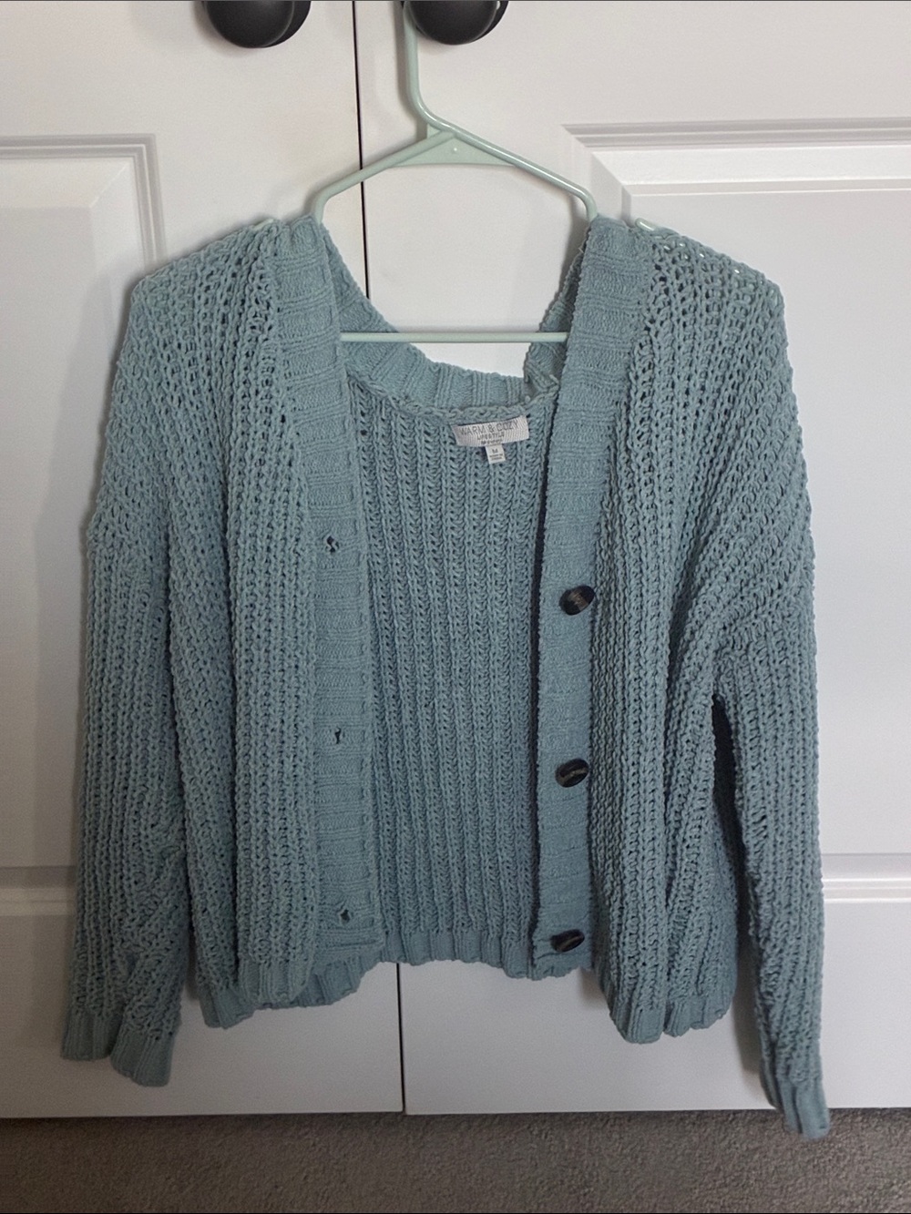 Women’s teal crochet cardigan